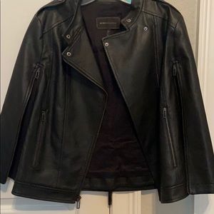 BCBG Maxazria faux leather bomber cape